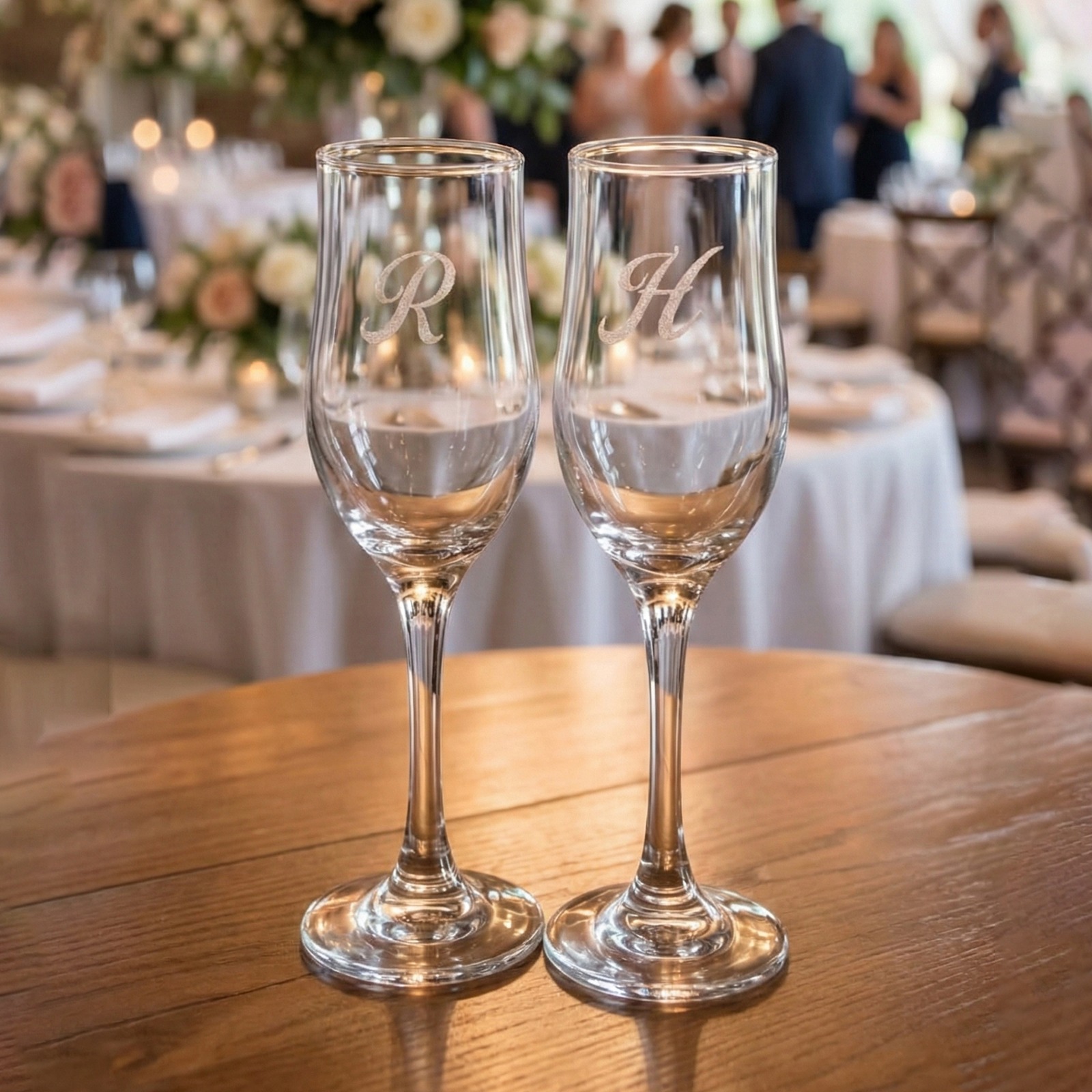 Laser Etched Champagne Flute Pair