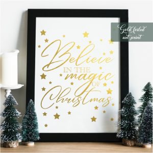 "Believe In the Magic" Framed Golden Christmas Print