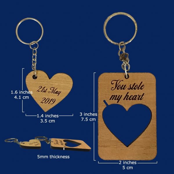 Wooden Heart Couple Key Tags - Image 2
