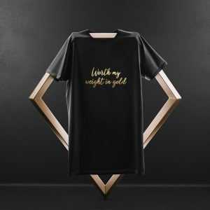 Black Tshirt with Gold Print