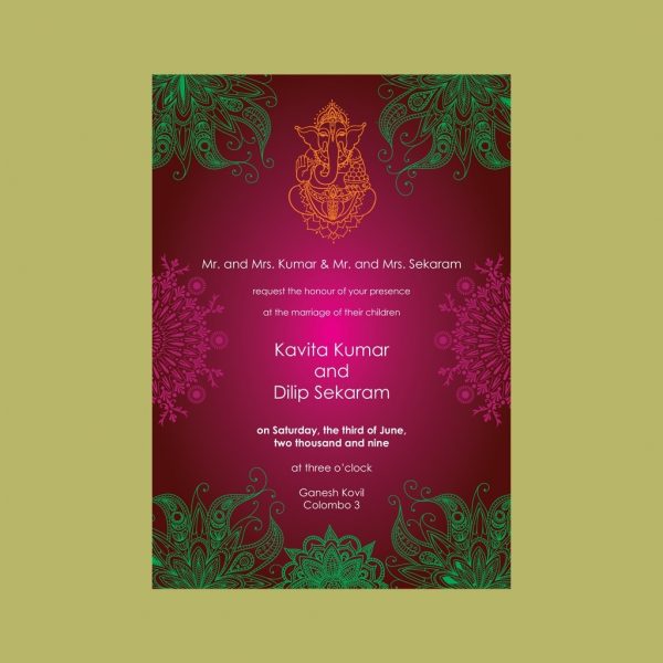 Patterned Hindu Wedding Card - Set of 10 - Image 2