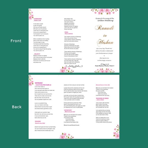 Double Sided Wedding Hymn Sheets - Set of 2 - Image 4