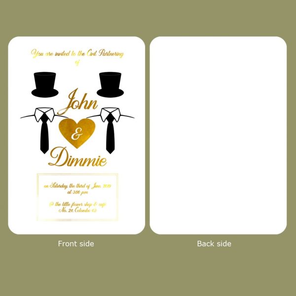 Black & Gold Civil Partnership Card - Set of 10 - Image 3
