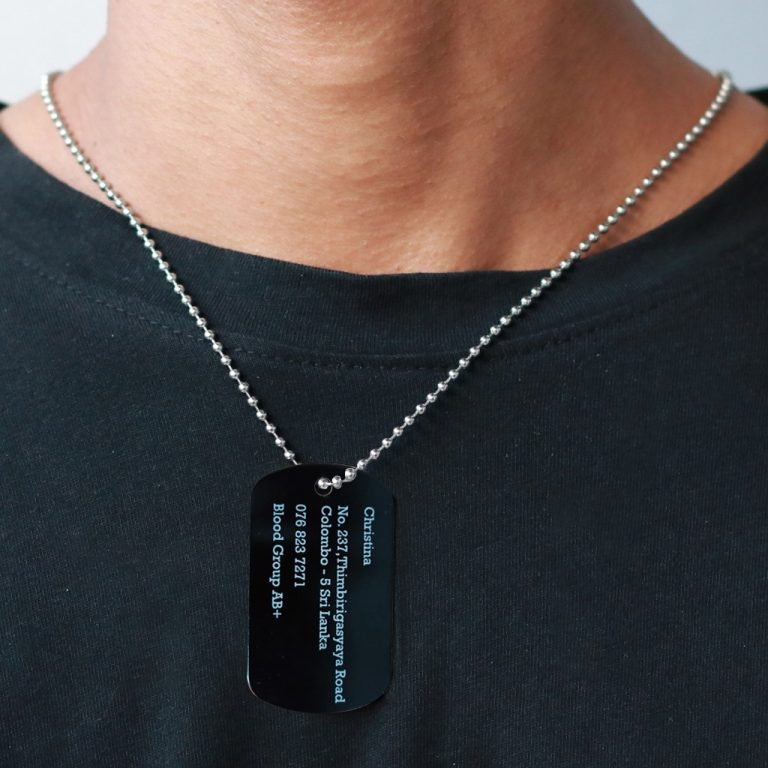 Copper & Mixed Metal Dogtag Necklace, Modernist Abstract Artisan Hand Crafted + Blue Stone