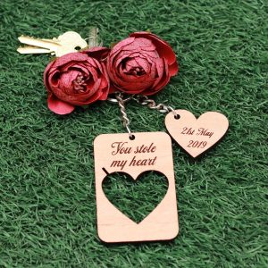 Wooden Heart Couple Key Tags