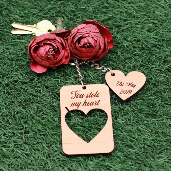 Wooden Heart Couple Key Tags