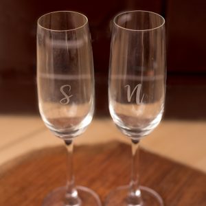 Laser Etched Champagne Flute Pair