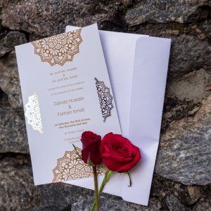 White & Gold Muslim Wedding Card - Set of 10