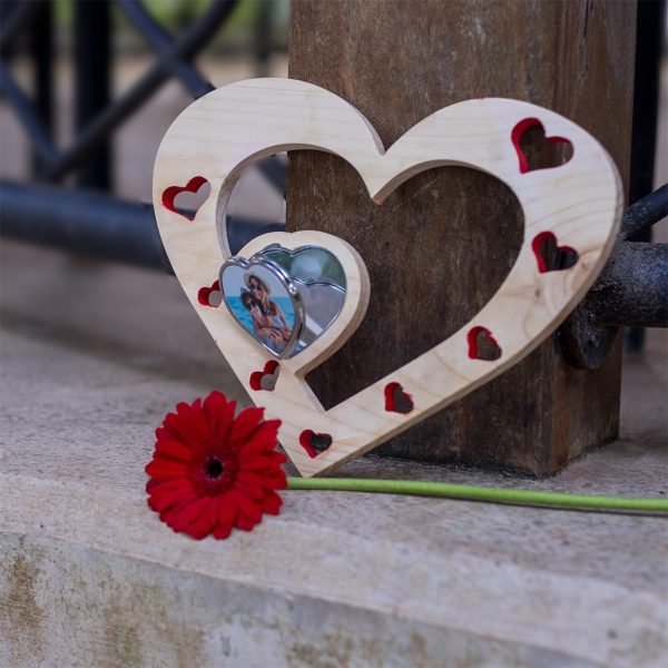 Wooden Heart with Compact Mirror