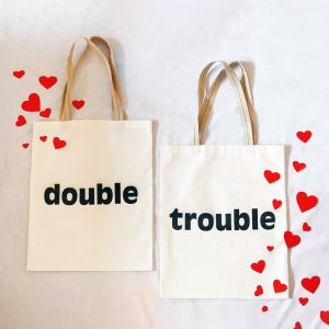 Double Trouble Couple Tote Bags