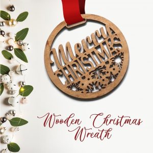 "Merry Christmas & Snowflakes" Wooden Xmas Wreath