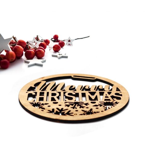 "Merry Christmas & Snowflakes" Wooden Xmas Wreath - Image 2